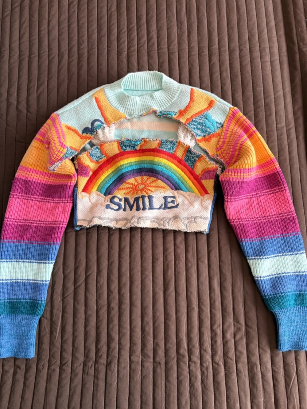 Rainbow 'SMILE' Cropped Knit Sweater